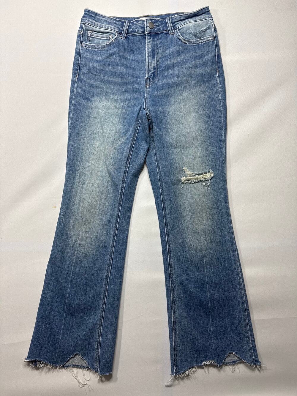 Flying Monkey Women's‎ Distressed Crop Flare Stretch Blue Jeans - 28 (27x26)